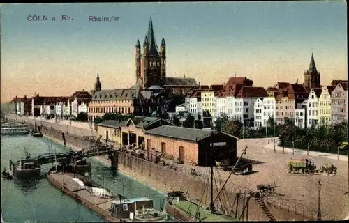 Ak Köln am Rhein, Rheinufer, Anleger, Schiff