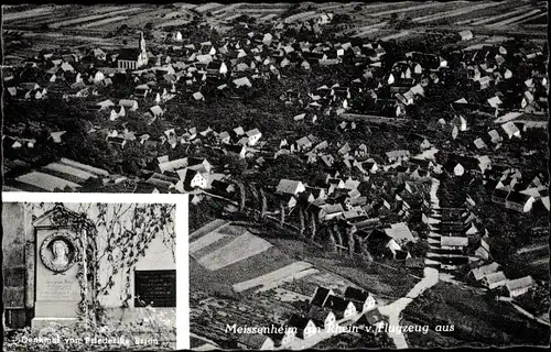 Ak Meissenheim am Rhein, Fliegeraufnahme, Gesamtansicht, Denkmal Friederike Brion