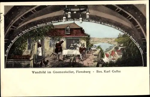 Ak Flensburg in Schleswig Holstein, Wandbild im Gnomenkeller