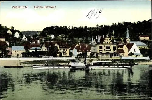 Ak Wehlen an der Elbe Sachsen, Teilansicht, Dampfer Pillnitz