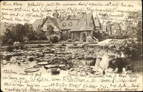 Ak Chicago Illinois USA, Humboldt Park, Gebäude, Teich