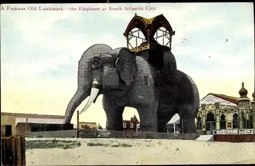 Ak Atlantic City New Jersey USA, A Famous Old Landmark - the elephant at South Atlantic City