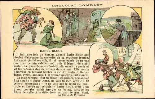 Ak Chocolat Lombart, Barbe Bleue, Reklame, Märchen, Charles Perrault