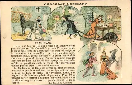 Ak Chocolat Lombart, Peau d'Ane, Reklame, Märchen, Charles Perrault