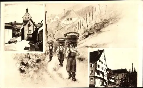 Ak Strasbourg Elsass Bas Rhin, Teilansicht, Traubenlese, Vins d'Alsace