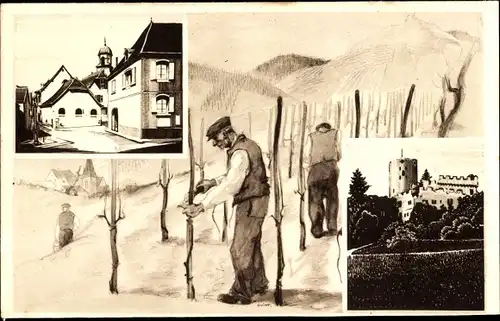 Ak Strasbourg Straßburg Elsass Bas Rhin, Weinberg, Ortsansichten, Vins d'Alsace