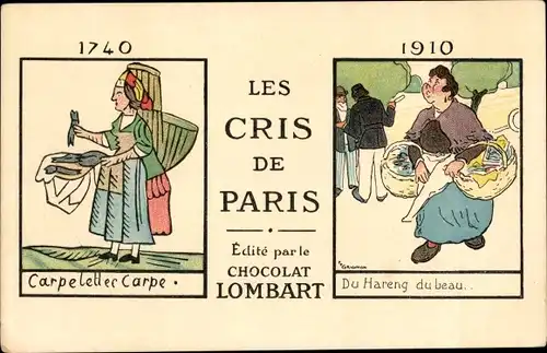 Künstler Ak Grignon, Reklame, Chocolat Lombart, Les Cris de Paris, Händlerinnen