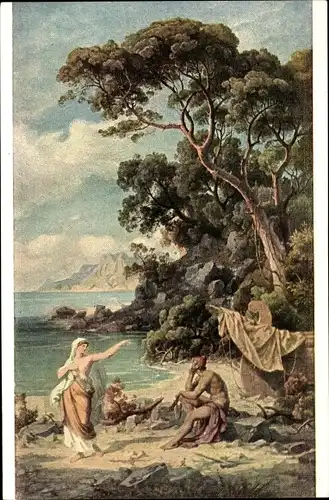 Künstler Ak Preller, Odyssee Landschaften IV c, Odysseus, Nymphe Kalypso