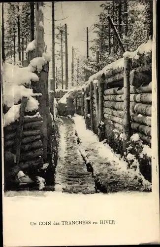 Ak Un Coin des Tranchees en Hiver, französischer Schützengraben, I WK