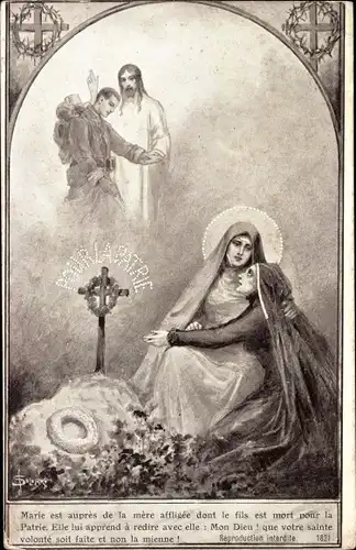 Künstler Ak Marie est aupres de la mere affligee dont le fils est mort pour la Patrie, I WK