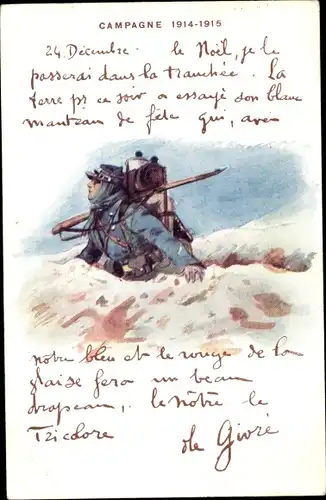 Künstler Ak Französischer Soldat im Schützengräben, Guerre 1914 à 1915, I WK
