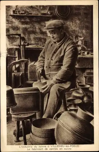 Ak Villedieu les Poêles Manche, Le fabricant de cannes en cuivre