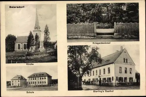Ak Beiersdorf Grimma in Sachsen, Kirche, Kriegerdenkmal, Berling's Gasthof, Schule, Kirche