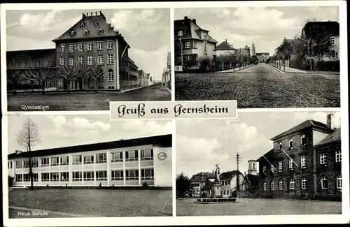 Ak Gernsheim am Rhein Hessen, Gymnasium, Neue Schule, Platz