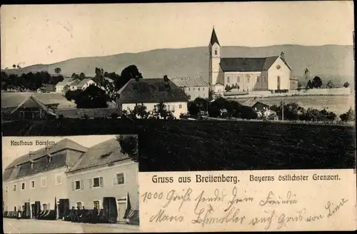 Ak Breitenberg Niederbayern, Teilansicht, Kirche, Geschäft Harslem