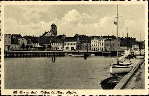 Ak Wolgast in Mecklenburg Vorpommern, Hafenpartie