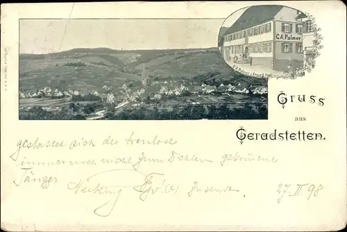 Ak Geradstetten Remshalden Baden Württemberg, Totale, Gasthof v. C. A. Palmer