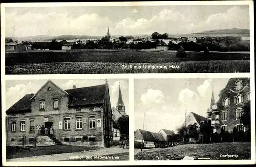 Ak Ulzigerode Arnstein im Südharz, Totale, Gasthof zum grünen Jäger, Dorfpartie