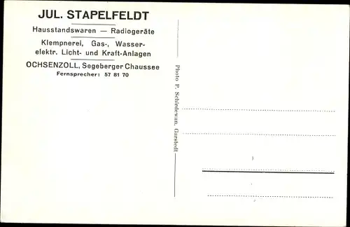 Ak Hamburg Nord Langenhorn, Ochsenzoll, Jul. Stapelfeldt Installationsgeschäft