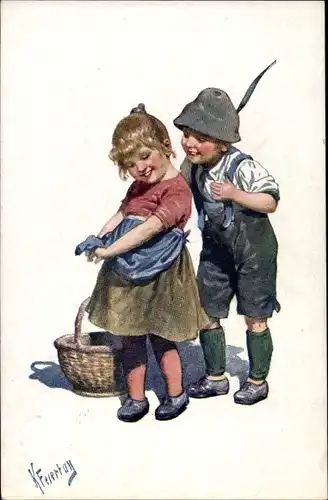Künstler Ak Feiertag, Karl, Liebeserklärung, Junge und Mädchen
