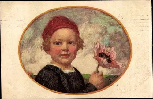 Künstler Ak Zumbusch, Ludwig von, Bayerischer Blumentag 1913, Junge mit Mohnblüte