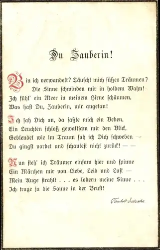 Gedicht Ak Du Zauberin, Bin ich verwandelt, täuscht mich süßes Träumen