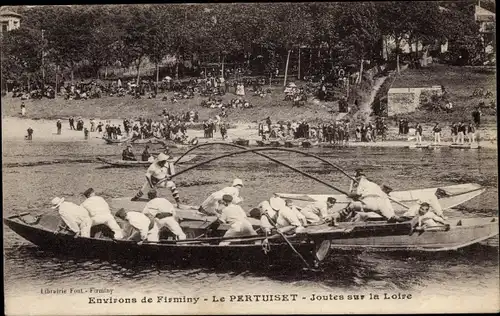 Ak Le Pertuiset Firminy environs Loire, Joutes sur la Loire, Ruderboote