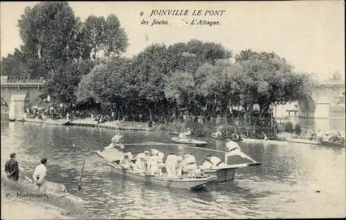 Ak Joinville le Pont Val de Marne, Les Joutes, l'Attaque, Ruderboote