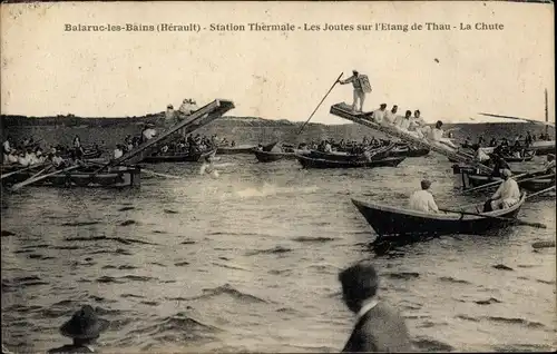 Ak Balaruc les Bains Hérault, Station Thermale, les Joutes sur l'Etang de Thau, la Chute