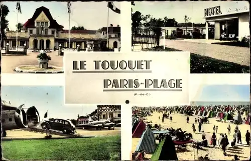 Ak Pas de Calais, Le Touquet Paris Plage, Motel, Strand, Auto einladen