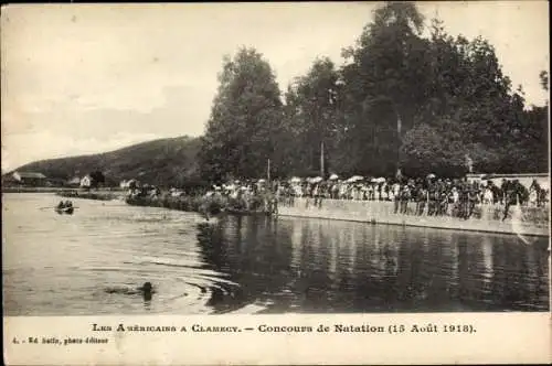 Ak Clamecy Aisne, Les Americains a Clamecy, Concours de Natation 15. Auût 1918