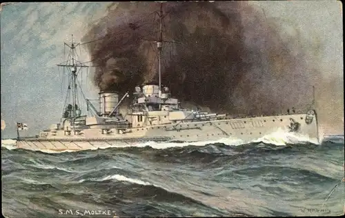 Künstler Ak Deutsches Kriegsschiff, SMS Moltke, Schlachtkreuzer