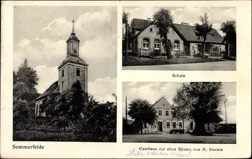 Ak Sommerfelde Eberswalde in Brandenburg, Gasthaus zur alten Rüster, Schule, Kirche
