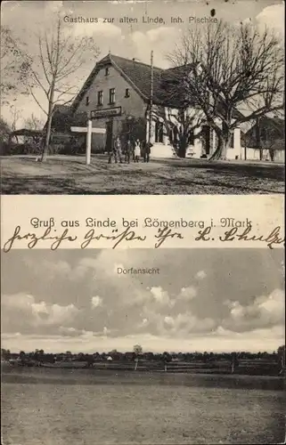 Ak Linde in der Mark Löwenberger Land, Gasthaus zur alten Linde, Dorfansicht