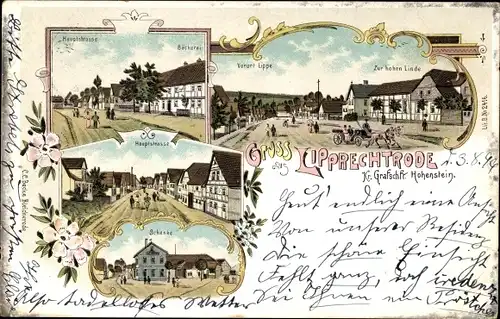 Litho Lipprechterode Lipprechtrode Thüringen, Gasthaus Zur hohen Linde, Bäckerei, Schenke