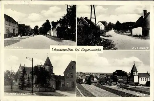 Ak Schwarzkollm Hoyerswerda in der Oberlausitz, Kubitzberg, Kirche, Denkmal, Totale