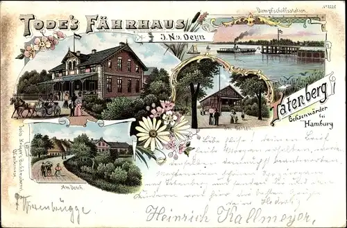 Litho Hamburg Bergedorf Tatenberg Ochsenwärder, Tode's Fährhaus, Anlegestelle