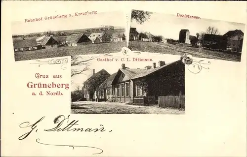 Ak Grüneberg Löwenberger Land, Gasthof, Bahnhof, Dorfstraße