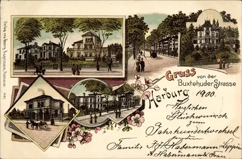 Litho Hamburg Harburg, Buxtehuder Straße, Villen