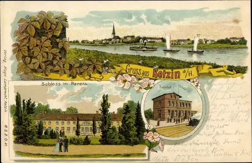 Litho Ketzin an der Havel, Schloss in Paretz, Bahnhof, Gleisseite