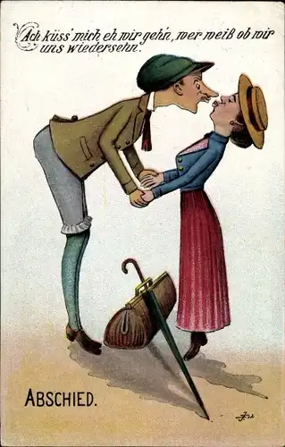 Künstler Ak Abschied, Liebespaar küsst sich