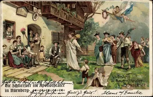 Litho Eichstätt in Oberbayern, Die Schlierseer, Vorhang im Bauerntheater Schliersee