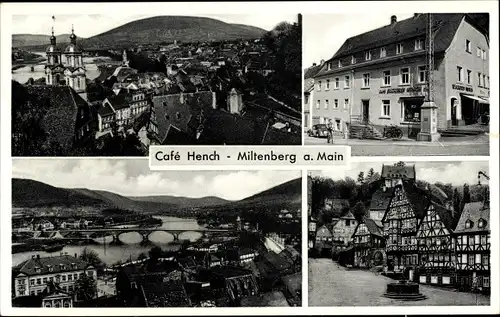 Ak Miltenberg am Main Unterfranken, Cafe Hench, Brücke, Brunnen