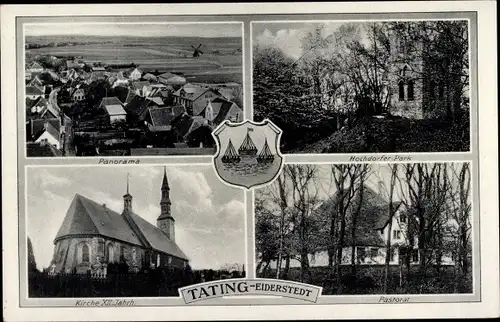 Ak Tating in Nordfriesland, Wappen, Panorama, Hochdorfer Park, Pastorat, Kirche