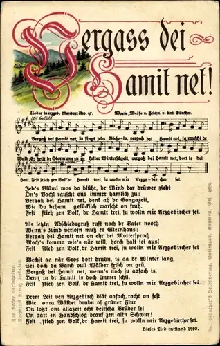 Lied Ak Günther, Anton, Vergaß dei Hamit net, Erzgebirgische Mundart Nr 47