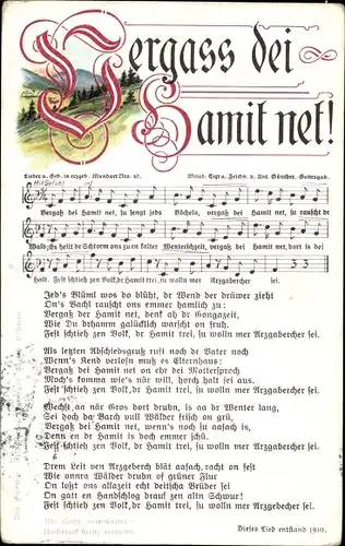 Lied Ak Günther, Anton, Vergaß dei Hamit net, Erzgebirgische Mundart Nr 47