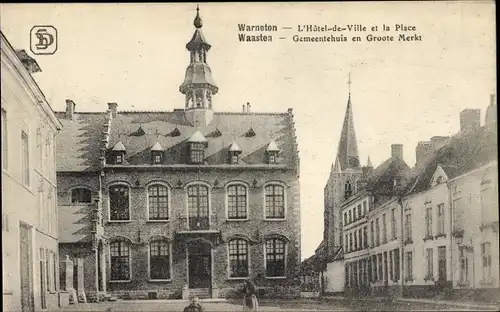 Ak Warneton Wallonien Hennegau, L'Hotel de Ville et la Place