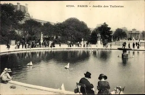 Ak Paris I Louvre, Jardin des Tuileries, Teich