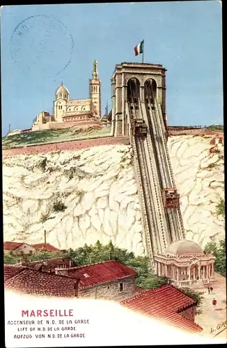 Ak Marseille Bouches du Rhône, Ascenseur de N. D. de la Garde, Aufzug