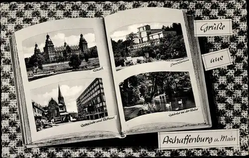 Ak Aschaffenburg in Unterfranken, Schloß, Stiftskirche und Rathaus, Schöntal